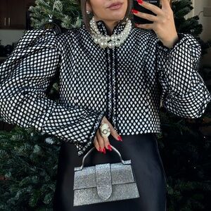 Black and White Puff Sleeve Jacket